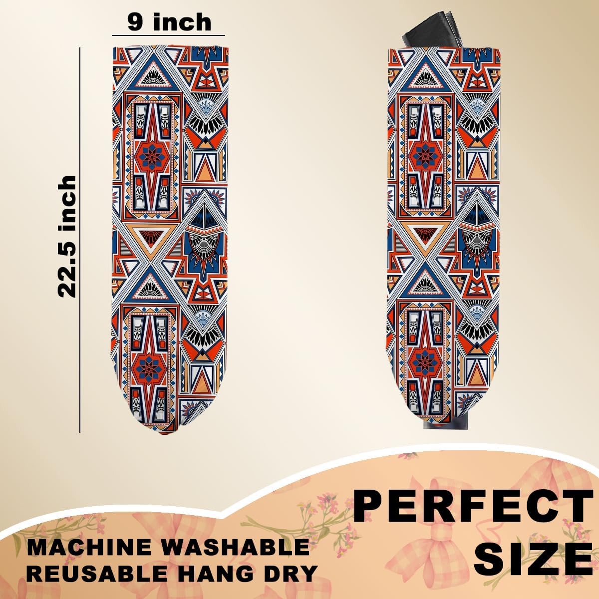 Vintage Ethnic Print Plastic Bag Holder, Wall Mount Grocery Bag Holder for Plastic Bags, Abstract Art Farmhouse Kitchen Pantry Decor Reusable Grocery Bags Organizer Storage Dispenser