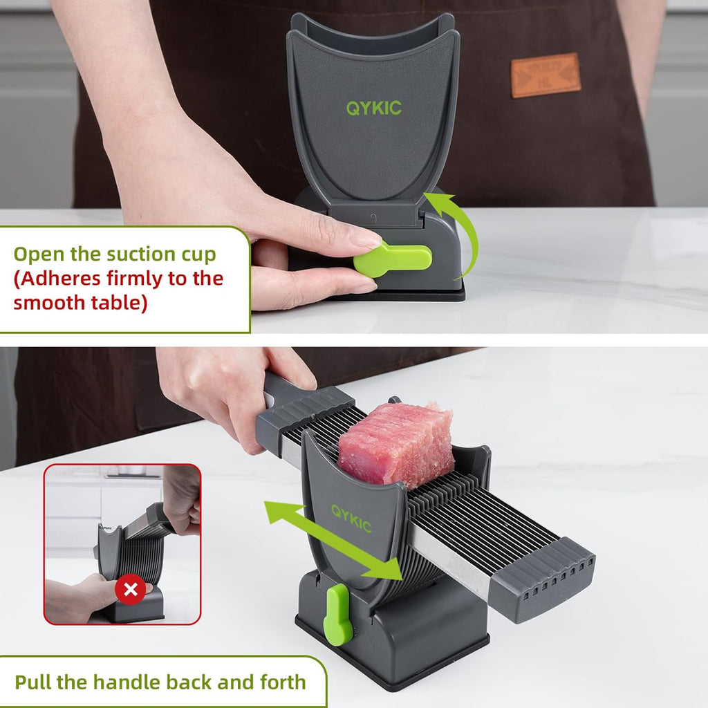 Fresh Meat Slicer, Thickness Adjustable Stainless Steel Kitchen Cleaver Knife Set With Block, Manual Fresh Meat Cutter Jerky Slicer For Beef Pork, Cooking BBQ Hot Pot (Gray) (Gray)