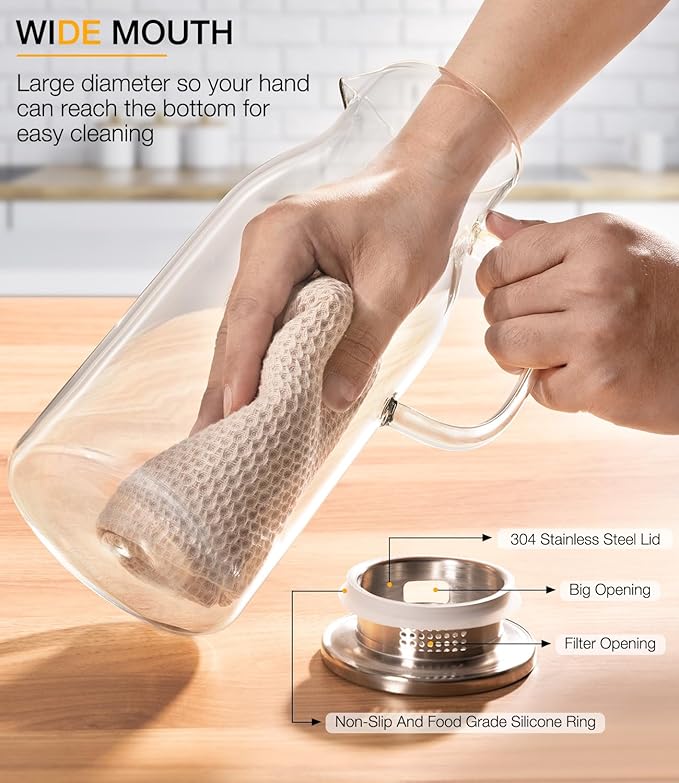 LUNA&MANTHA 2 Pack 2 Liter 68 oz Glass Pitcher - Image 5