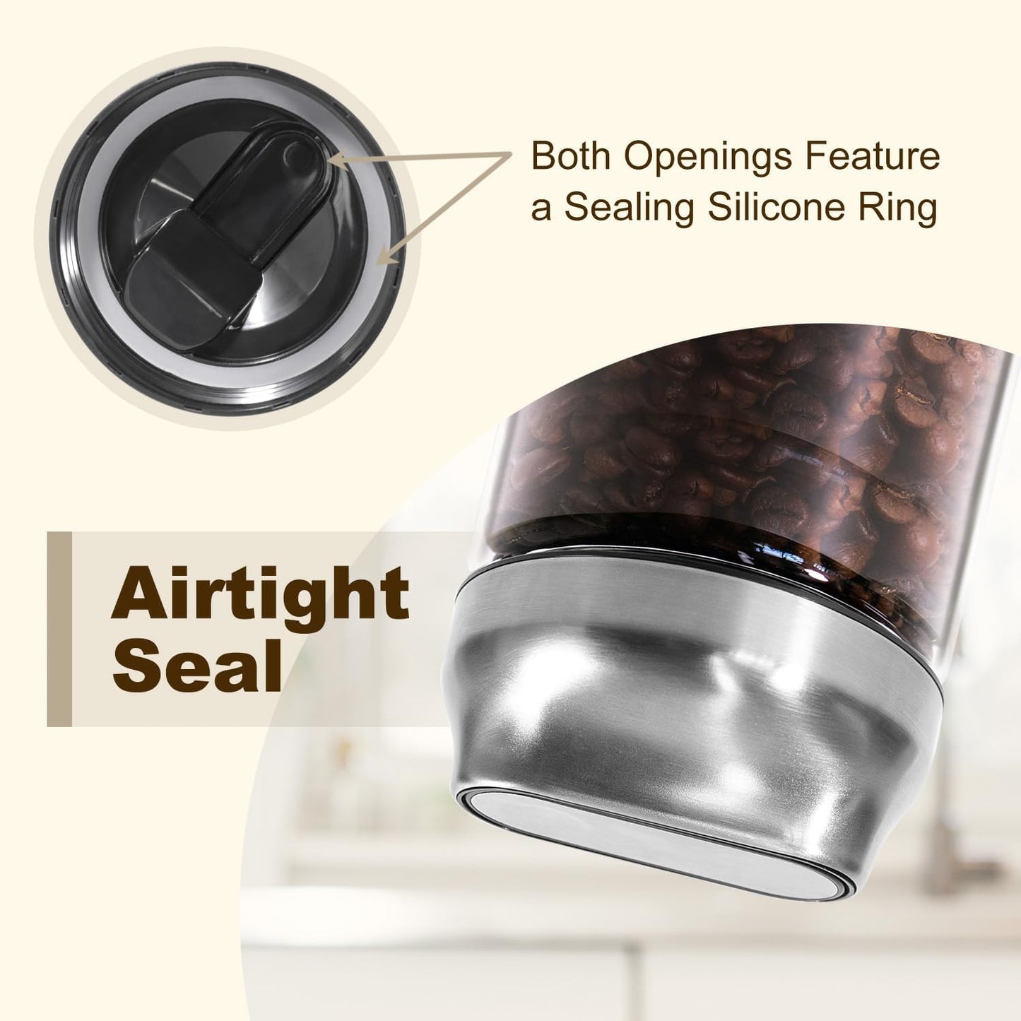 Aelga Small Glass Storage Jar with Lid, Coffee Container Canister Food Storage Jars for Coffee Beans Spice Sugar Tea Bag, Stackable Decorative Container, One-Handed Operation, 17 OZ