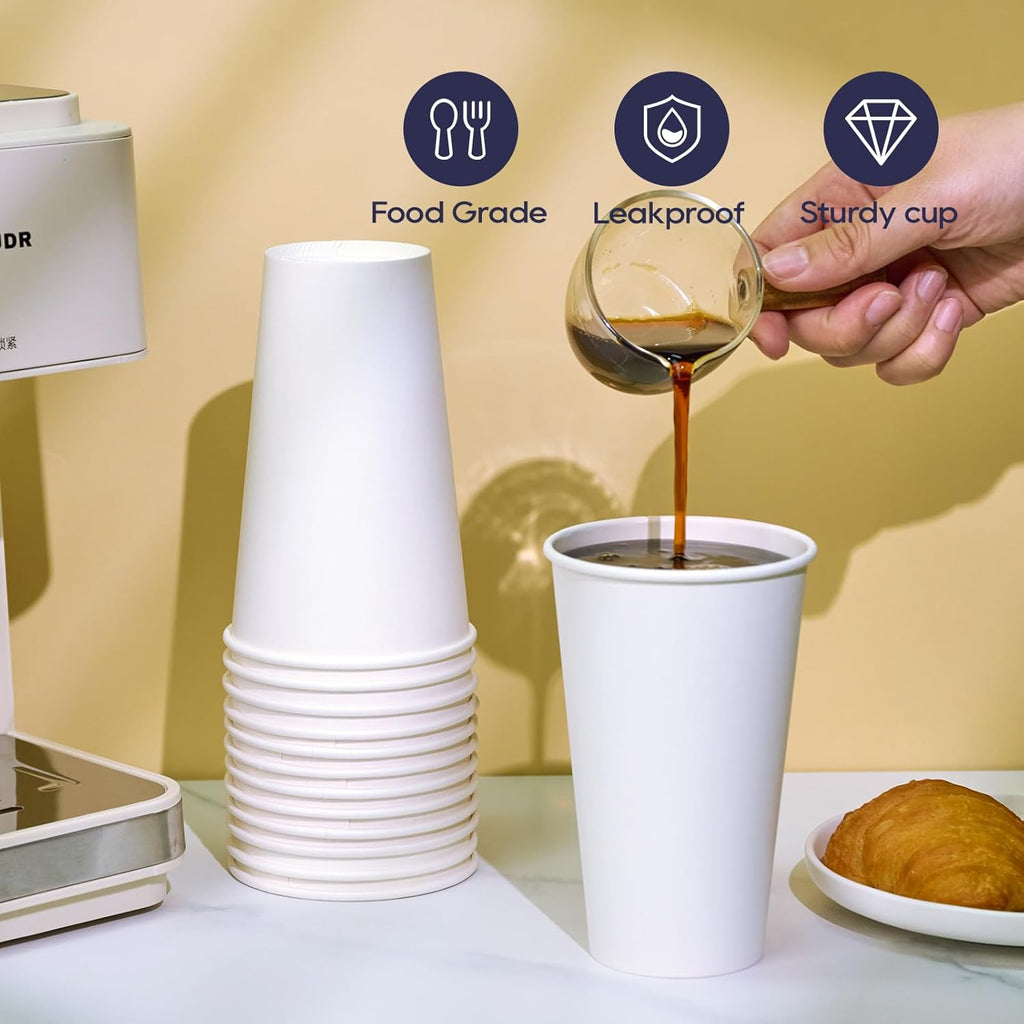 LITOPAK 1000 pack 16 oz Disposable Paper Coffee Cup, Hot Paper Coffee Cups, 16 oz White Paper Cups for Offices, Schools, Shops, Restaurants