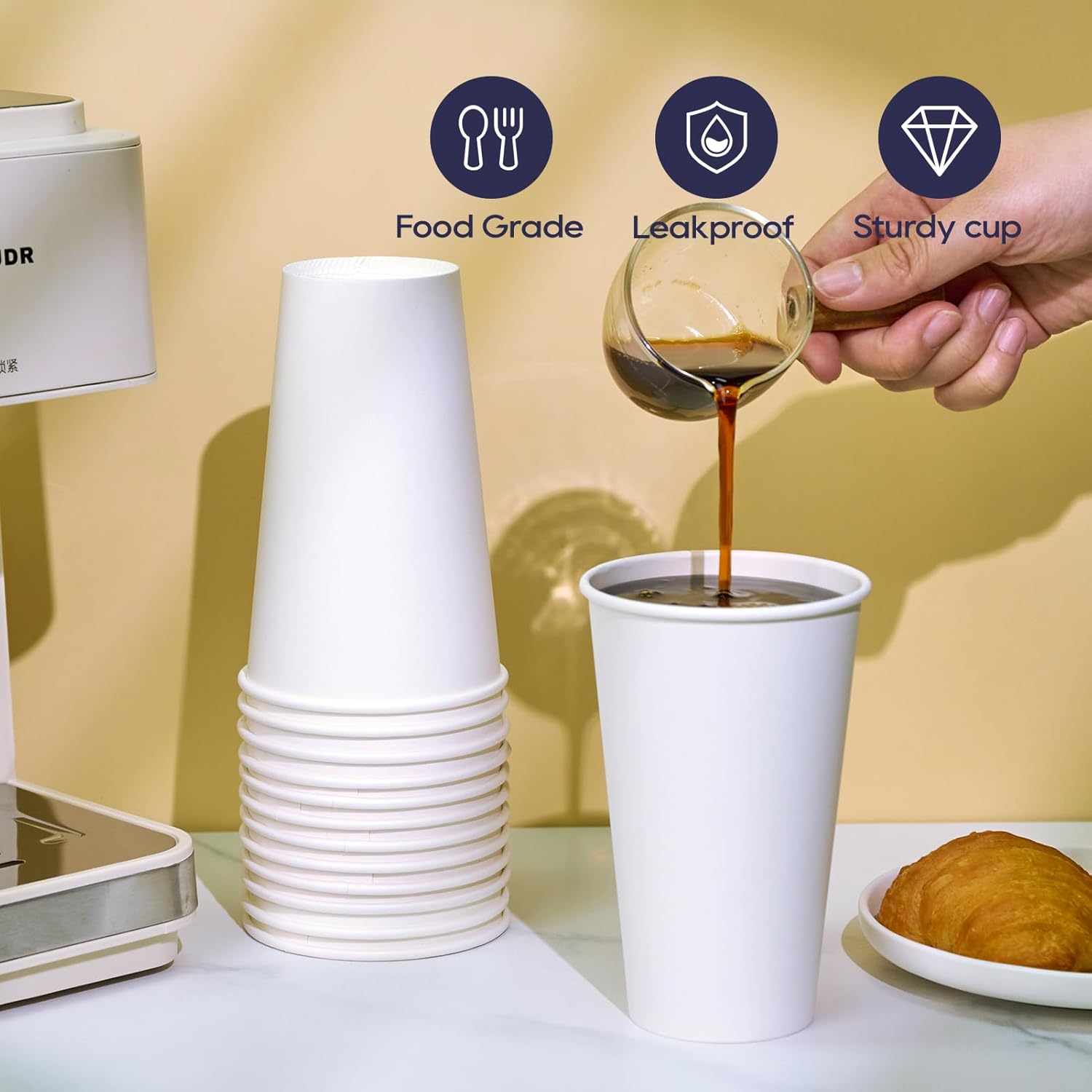 LITOPAK 1000 pack 16 oz Disposable Paper Coffee Cup, Hot Paper Coffee Cups, 16 oz White Paper Cups for Offices, Schools, Shops, Restaurants