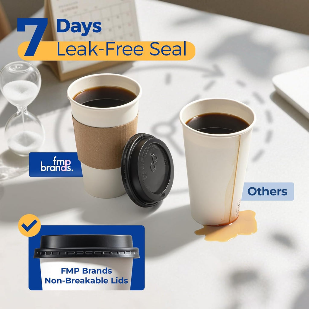 Fit Meal Prep 50 Pack 16 oz Disposable Coffee Cups with Lids, Sleeves, Leak-Proof To Go Coffee Cups with Lids, Durable Paper Cups for Hot Beverage, Home, Office, Party