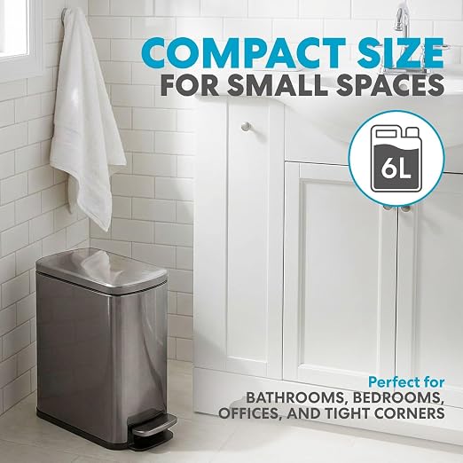 SIMPLI-Magic 6L/1.6G Stainless Steel Bathroom Trash Can - Image 2