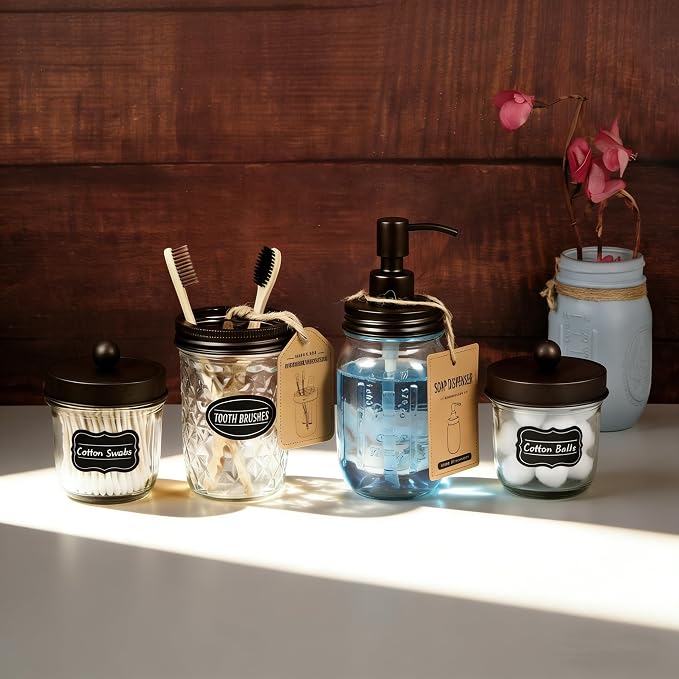 Amolliar 4 Pack Mason Jar Liquid Soap Dispenser, Rustproof Stainless Steel Lid - Image 6