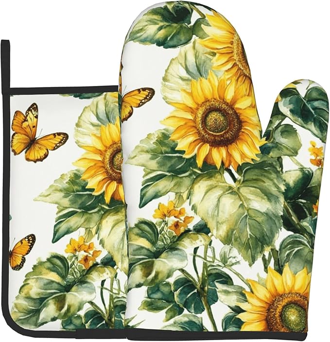 Sunflower Oven Mitts and Pot Holders Spring Summer Kitchen Accessories Set of 2 by DZGlobal