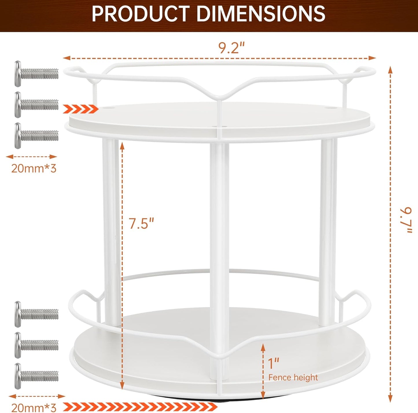 Lazy Susan Organizer 2 Tier - 9.2" Turntable Spice Rack for Table Top, Wooden Rotating Lazy Susan for Cabinet Pantry Kitchen Countertop Dining Table Cupboard Bathroom Vanity Storage(White)