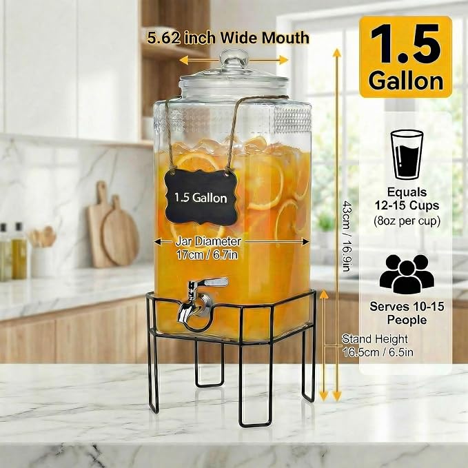 1.5 Gallon Glass Drink Dispenser, Drink Dispensers - Image 4