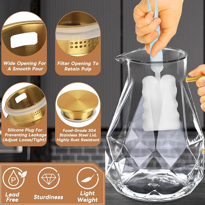 Yirilan Glass Pitcher, 2.2 Liter Water Pitcher - Image 3