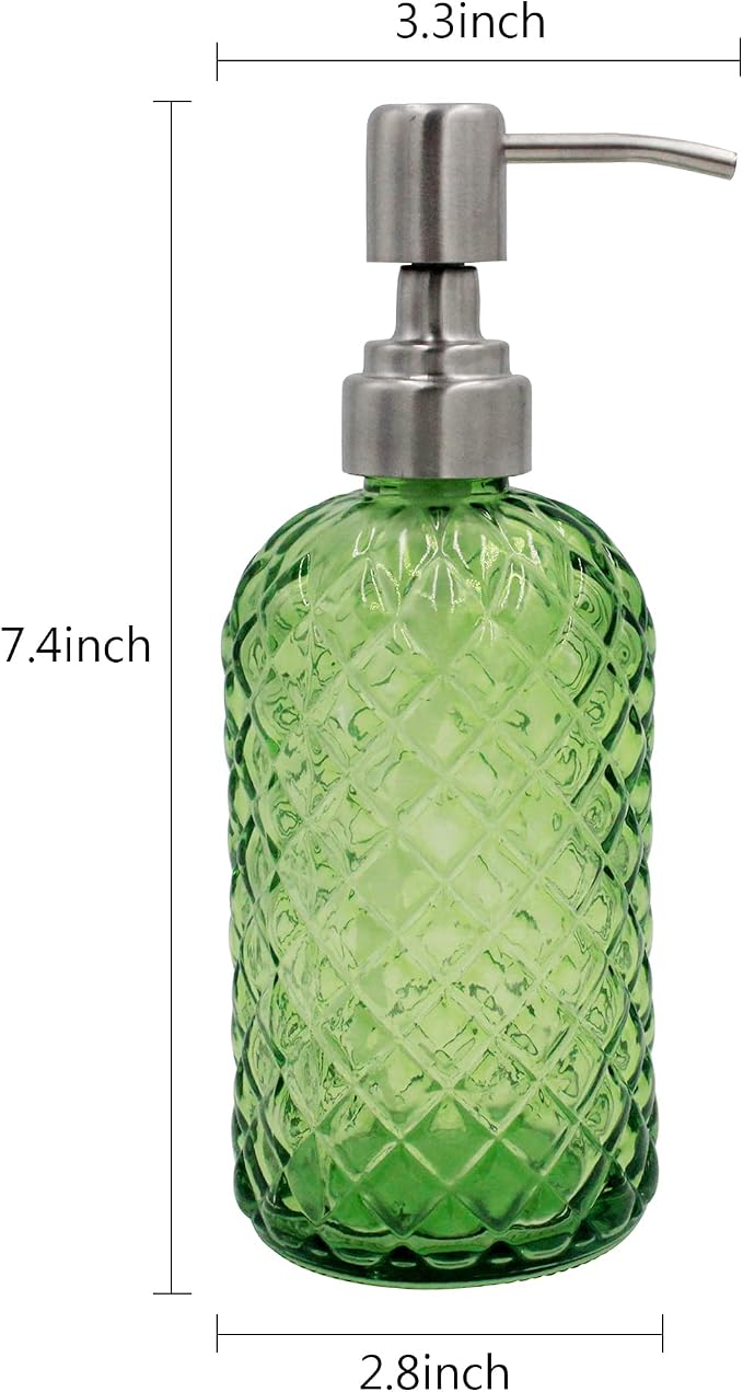 16 oz Diamond Pattern Glass Soap Dispenser, Kitchen and Bathroom Refillable - Image 3