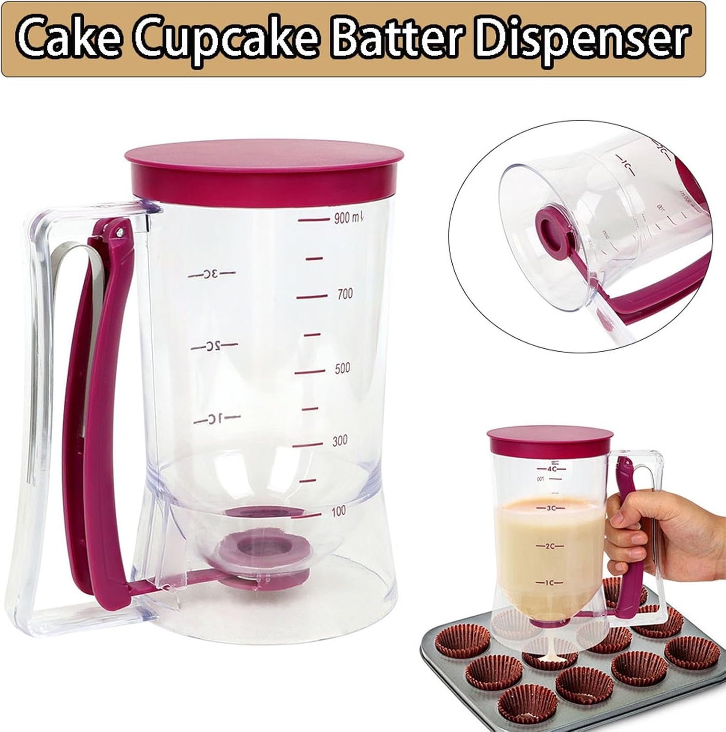 Pancake Batter Dispenser for Pancakes, Cupcake, Waffle, Muffin Mix, Cake & Crepe - Easy Pour Baking Supplies for Griddle - Pancake Maker with Measuring Label