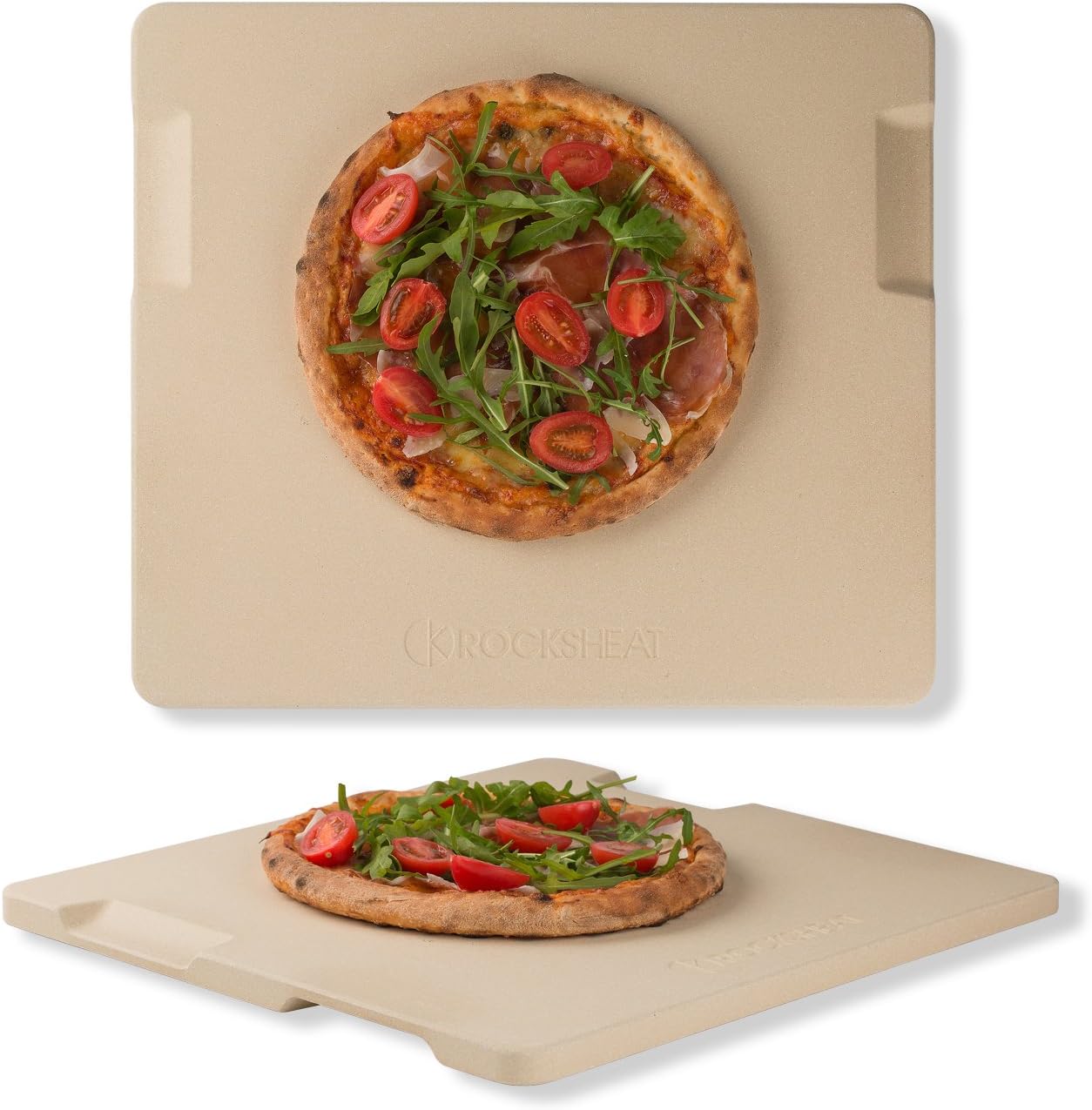 Large Pizza Stone, 16"x14" Rectangular Pizza Stone for Oven Grill BBQ, Baking Stone for Pizza Bread, Unique Built-in 4 Handles Cooking Stone
