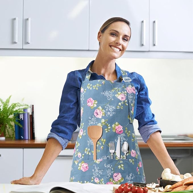 DILLMAN Aprons for Women with Pockets Cotton Linen Cooking Kitchen Baking Soft - Image 2