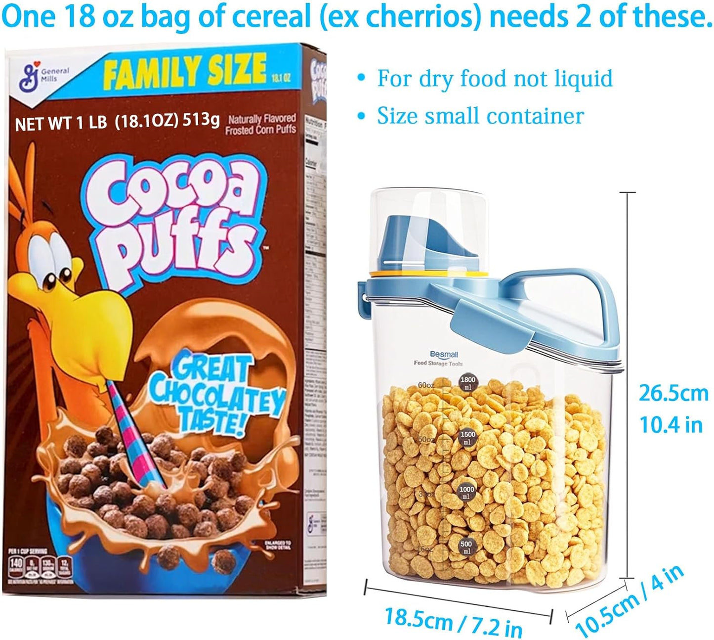 Cereal Containers Storage,2L Airtight Large Dry Food Storage Containers with Pouring Spout, Measuring Cup for Flour and Grain,BPA Free Plastic Dispenser