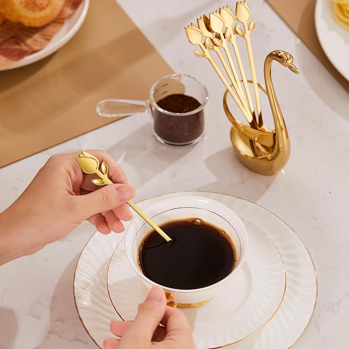 Gold Small Coffee Spoon Holder Set, Swan Base - Image 6