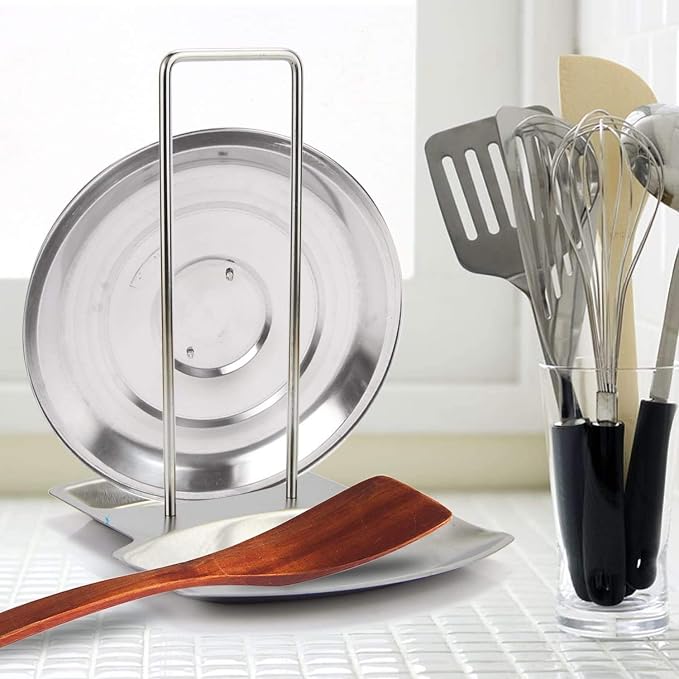 Lid and Spoon Rest Shelf, 304 Stainless Steel Pan Pot Cover Lid Rack Stand - Image 7