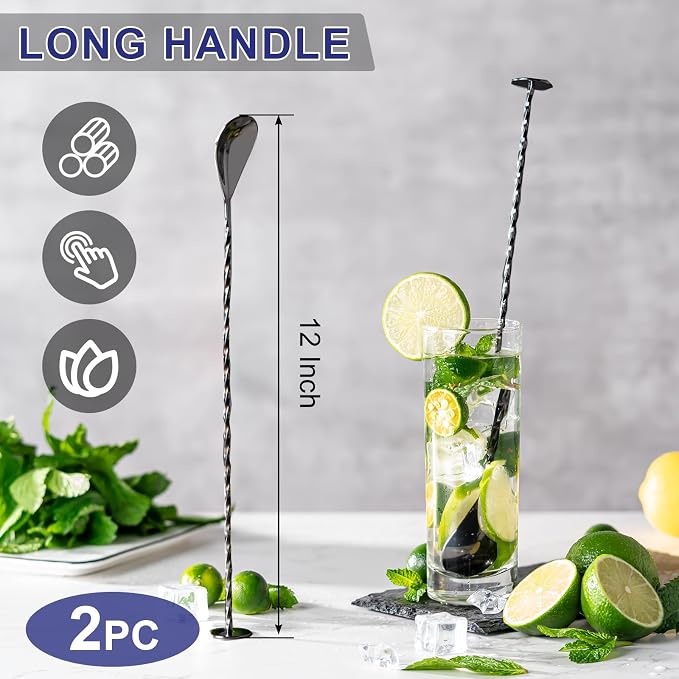 BRIOUT 2 Pcs Bar Spoon, 12 Inches Long Handle Drink Stirrer, Stainless Steel - Image 2