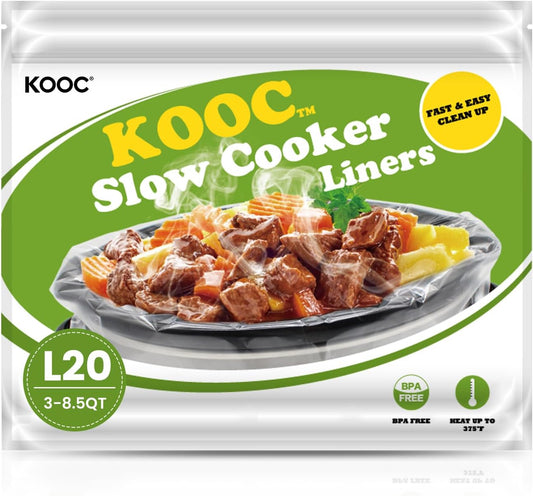 KOOC Slow Cooker Liners 13"x21" 20 Count Cooking Bags Pot Liners Disposable Bags Fit 3 qt to 8.5 qt Slow Cooker BPA Free, 2 Packs (20 Liners Total)