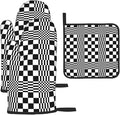 Black and White Optical Illusion Checkered Oven Mitt & Pot Holder Set by Unknown