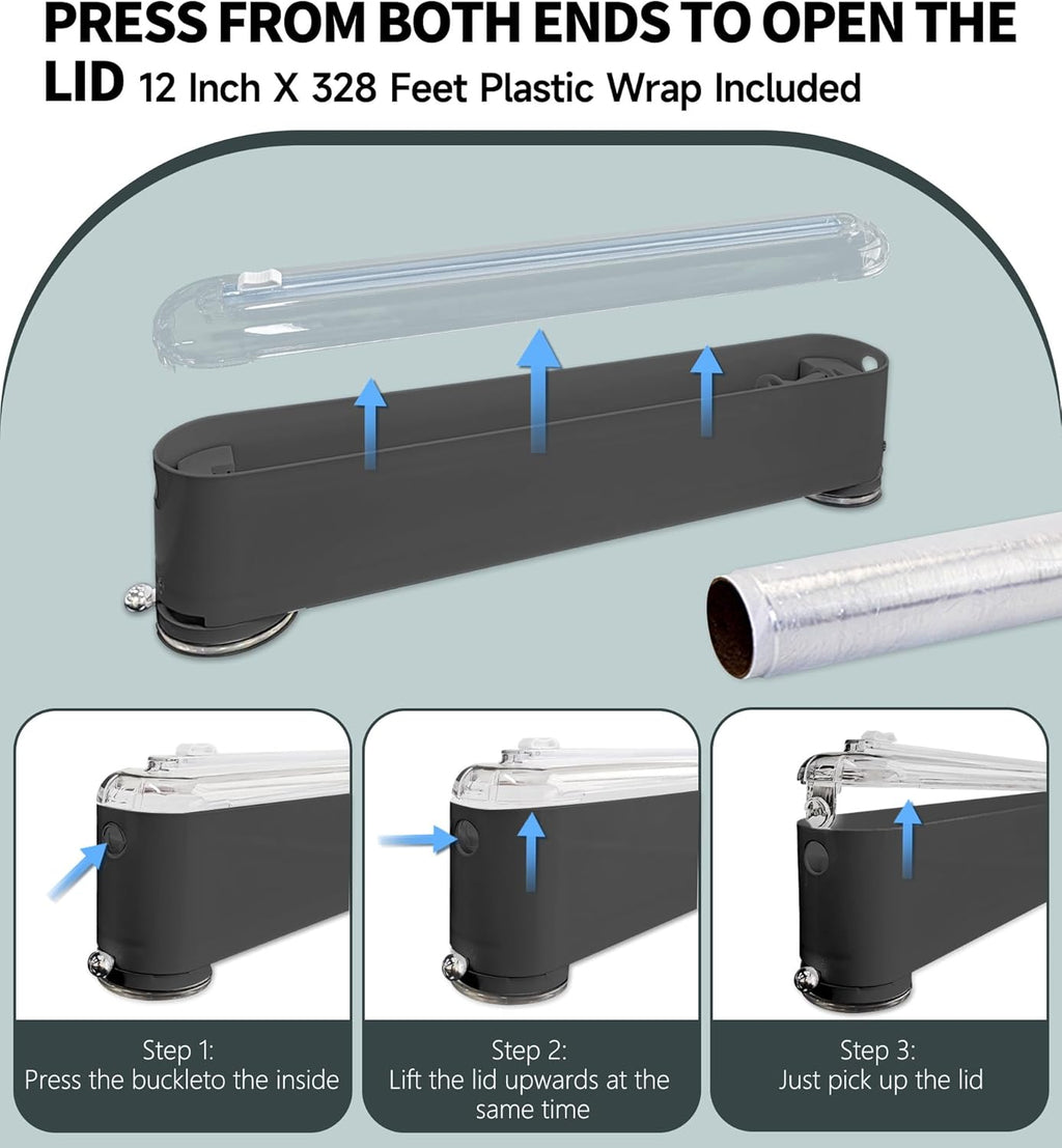 Plastic Wrap Dispenser With Cutter, Reusable Cling Film Dispenser, Cling Wrap Dispenser With Slide Cutter, Also For Aluminum Foil, Tin Foil, Baking Paper (grey)