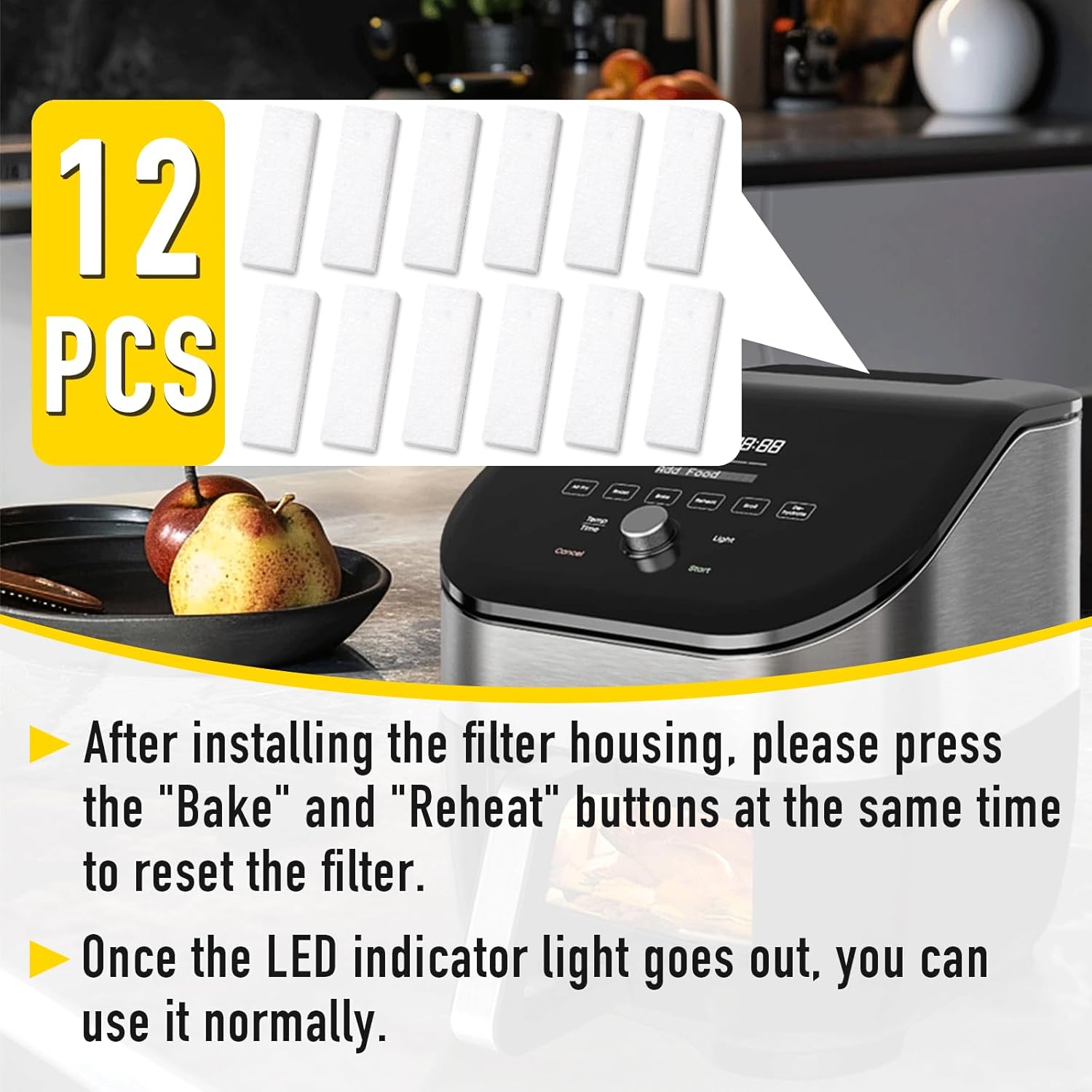 12PCS Air Fryer Filters, Suitable for the Instant Vortex Plus 6 Quart Air Fryer With a Filtration System, Effective at Removing Odors, Compatible With Instant Vortex Air Fryer Accessories