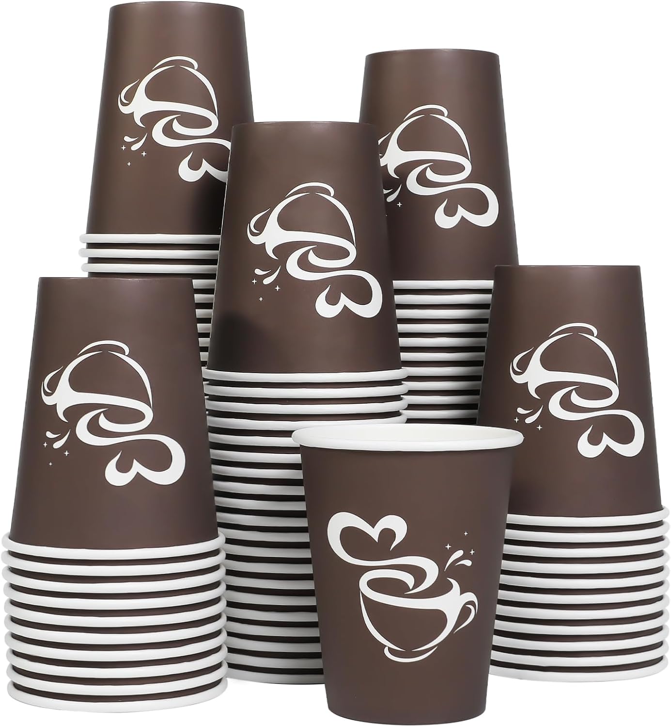 100 Count 12 oz Paper Coffee Cups, Disposable Drinking Cup for Hot or Cold Beverage, 12 ounce Brown Coffee Cups for Party, Business, Travel, Picnic