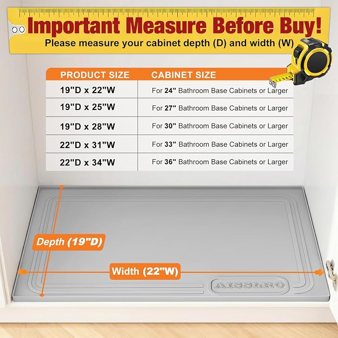 Aisslro Under Sink Mat 22" X 19", Waterproof Silicone Cabinet Organizer - Image 2
