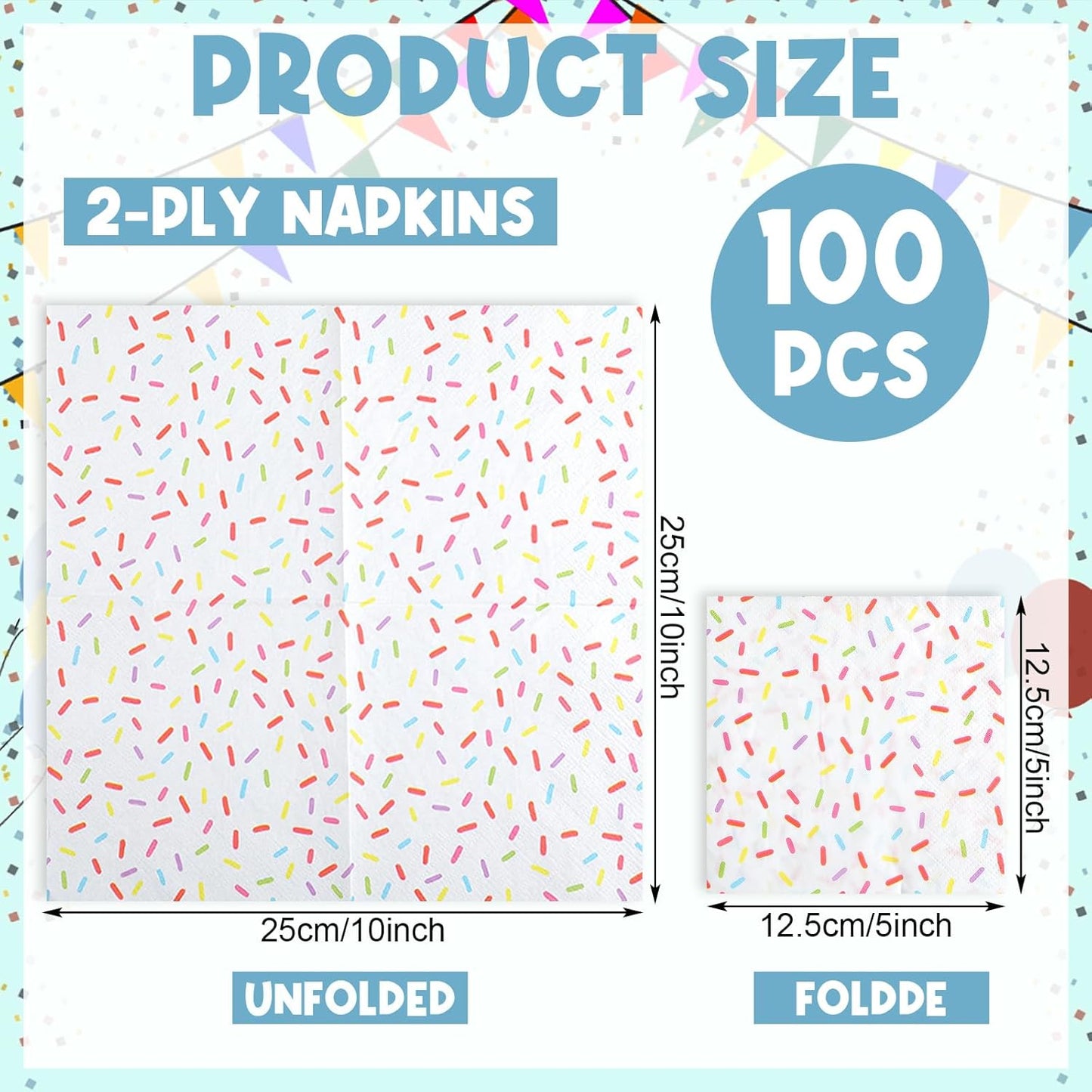 100 Pcs Sprinkles Napkins 2 Ply Disposable Paper Napkins for Baby Shower Birthday Party Theme Table Decor Supplies(White,Donut)