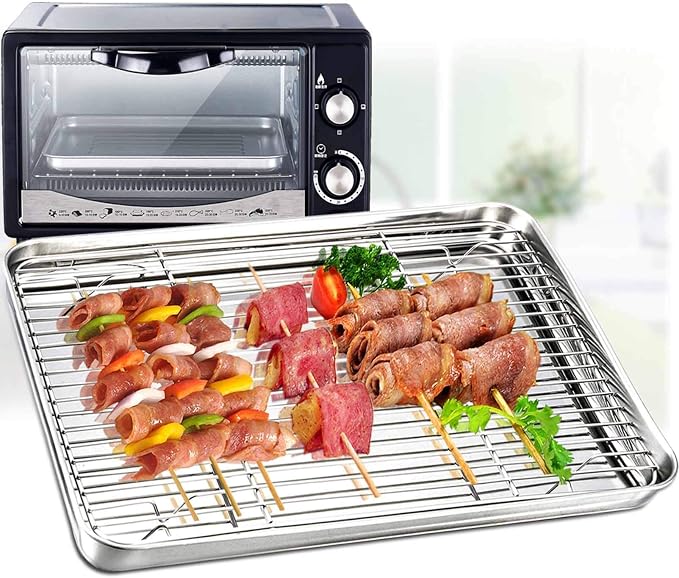 TeamFar Baking Pan with Rack Set of 4, 12.5’’ x 9.5’’ Stainless Steel Toaster - Image 3