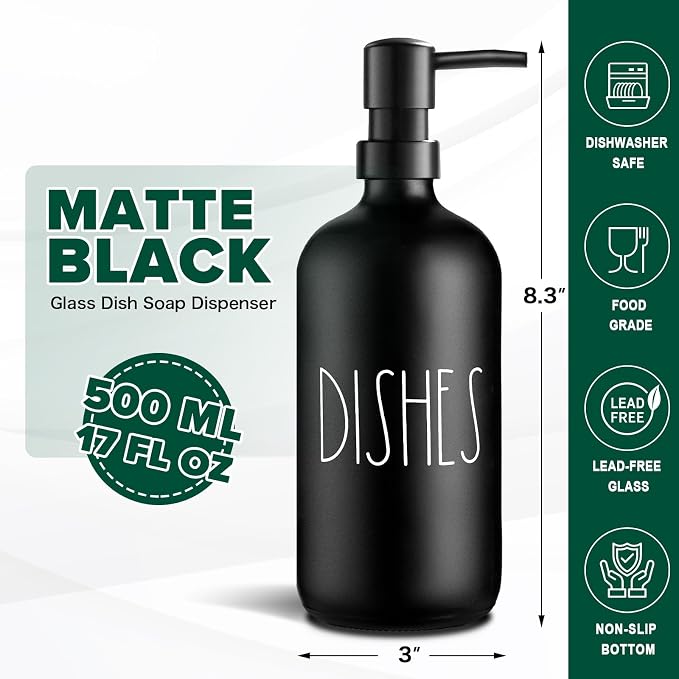 VIMERPA Dish Soap Dispenser, Matte Black Soap Dispenser - Image 8