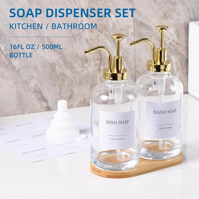 Glass Soap Dispenser with Pump, Dish and Hand Soap Dispenser - Image 4