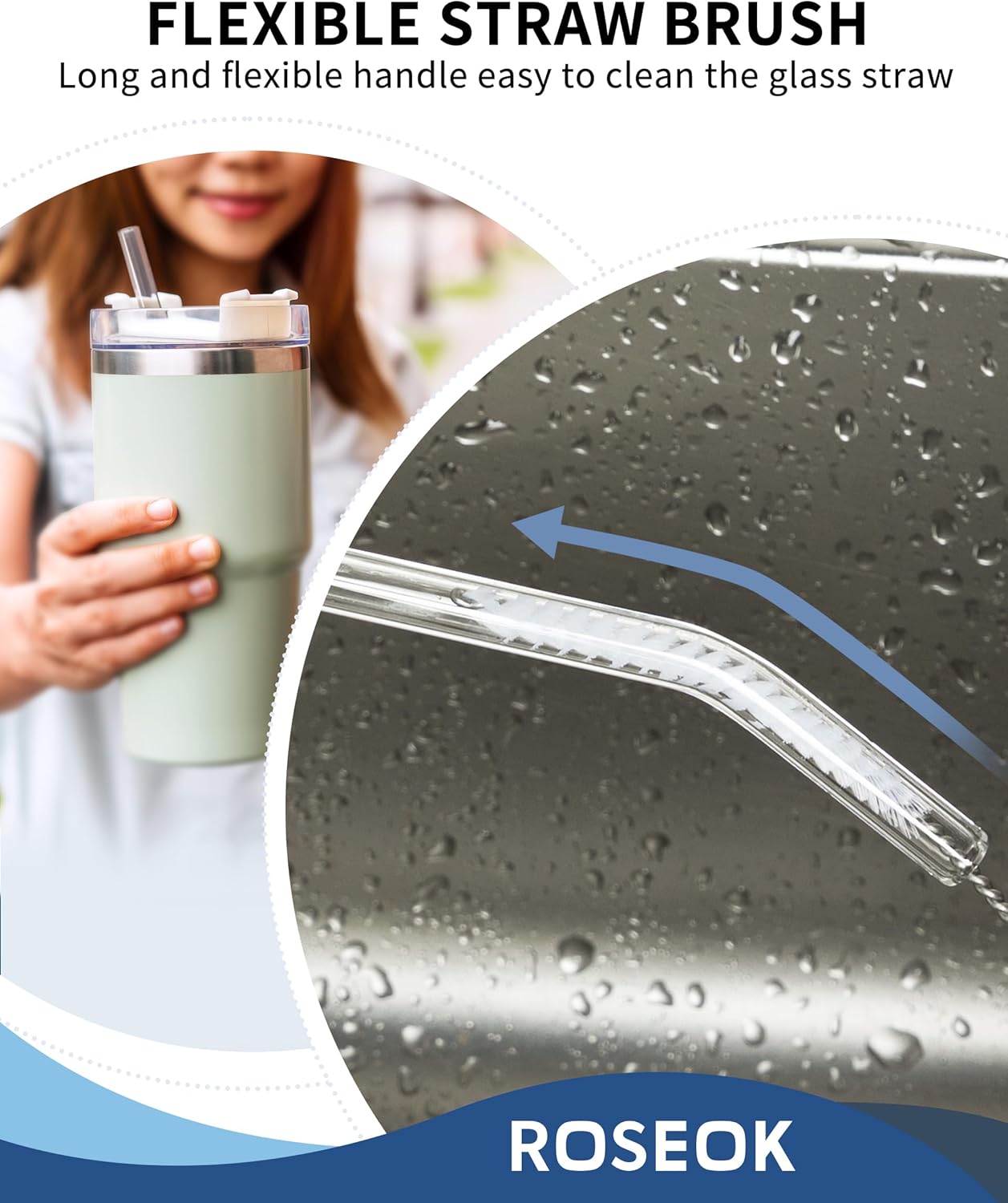 2 in 1 Long Handle Bottle Brush with Straw Brush for Cleaning Glass, Sports Bottle, Coffee Mug,Navy Blue,1 Pack