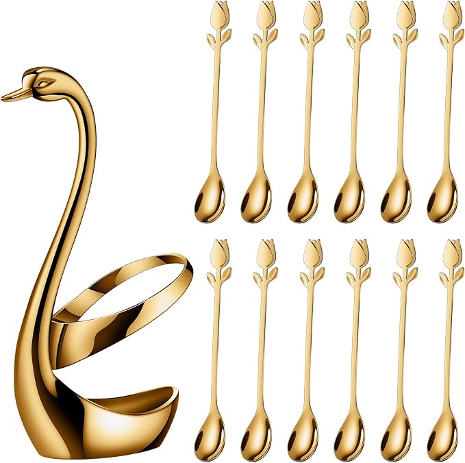 Gold Small Coffee Spoon Holder Set, Swan Base - Image 2