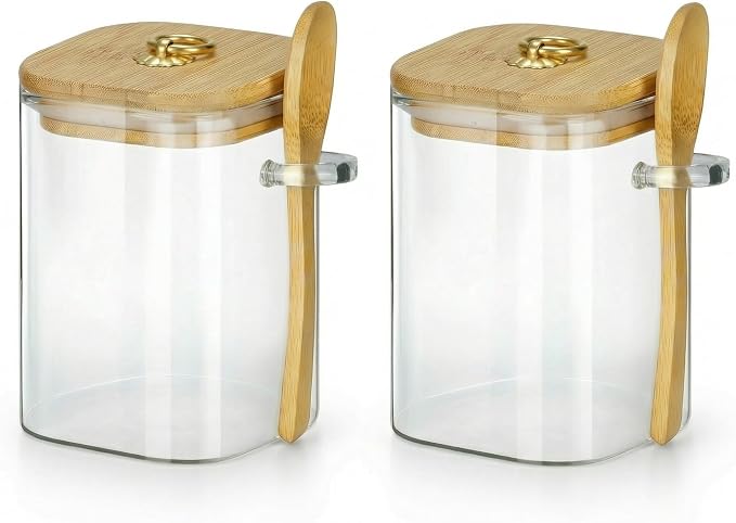 holoith 2 Pack Glass Jars with Lids and Spoons, 15 oz Glass Storage Containers by Holoith