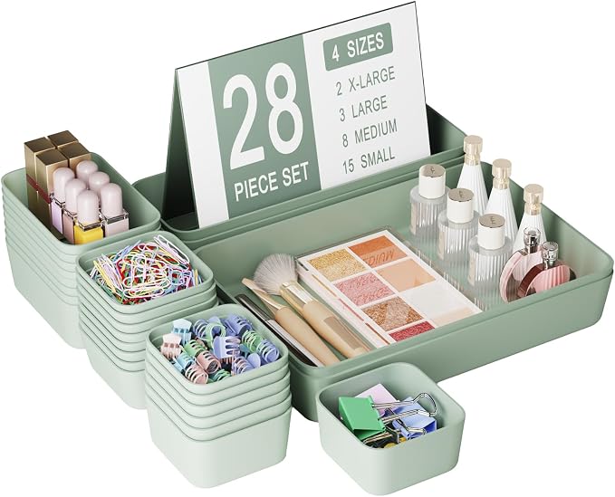 28 pcs Desk Drawer Organizer Tray, Stackable Organizer Containers by Homhut