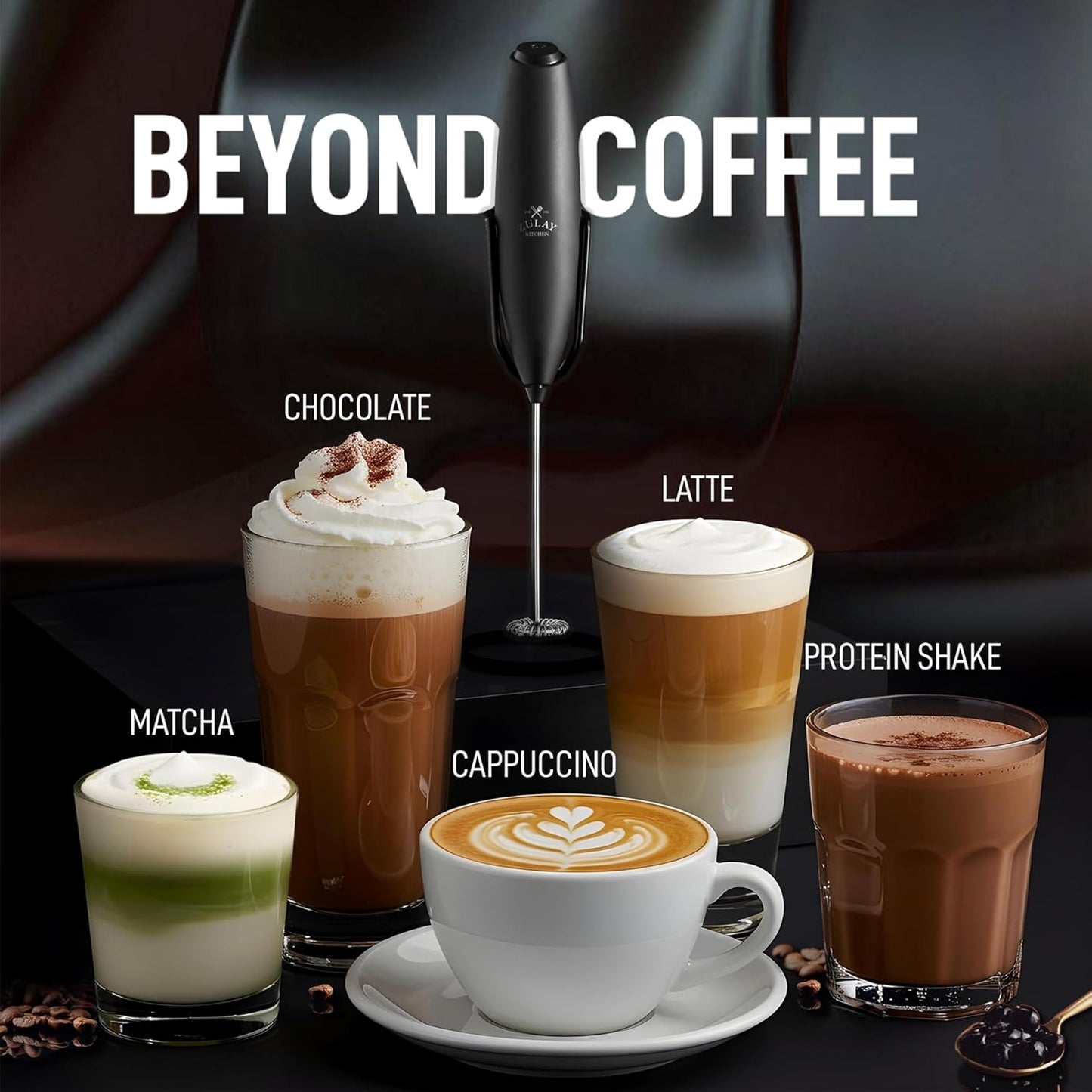 Zulay Kitchen Executive Series Milk Frother Wand - Upgraded & Improved Stand - Ideal Coffee Gift - Coffee Frother Handheld Foam Maker For Lattes - Electric Milk Frother Handheld For Cappuccino