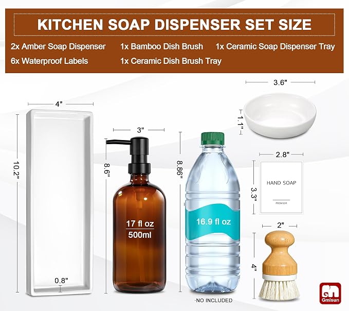GMISUN Dish Soap Dispenser, 16 Oz Kitchen Soap Dispenser Set - Image 3