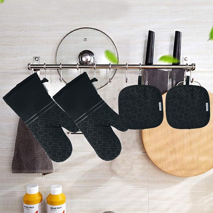 4Pcs Oven Mitts and Pot Holders Set, 572F Heat Resistant Oven Glove, Soft - Image 5