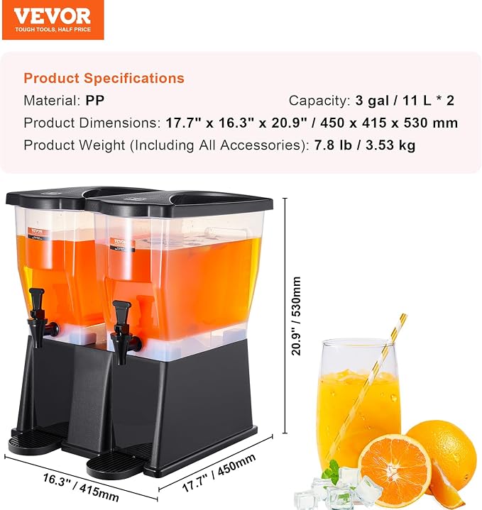 VEVOR Beverage Dispenser, 3 Gallon x 2 Drink Dispensers - Image 7