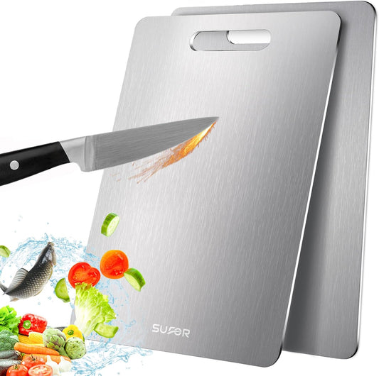 2 Pack Titanium Cutting Board - 100% Pure Titanium Cutting Boards For Kitche,Easy to clean, Double-sided food-grade Cutting Board For Cutting Meats, Fruits And Vegetables,13 * 9