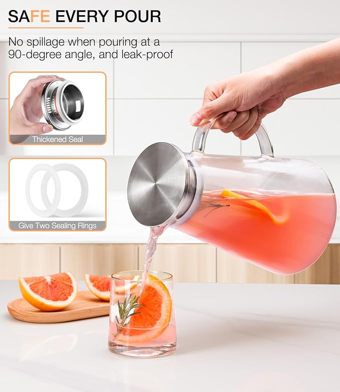LUNA&MANTHA Glass Pitcher, 2 Liter 68oz Water Pitcher - Image 2
