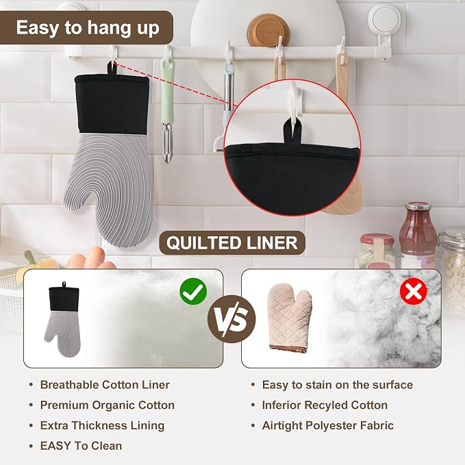 Silicone Oven Mitts-13.6 in Extended Oven Mitts Heat Resistant 500F, Oven Gloves - Image 7