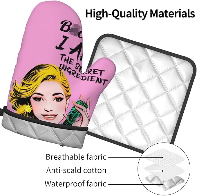Cute Pink Oven Mitts and Pot Holders Set of 3, Heat Resistant Non-Slip Funny - Image 8