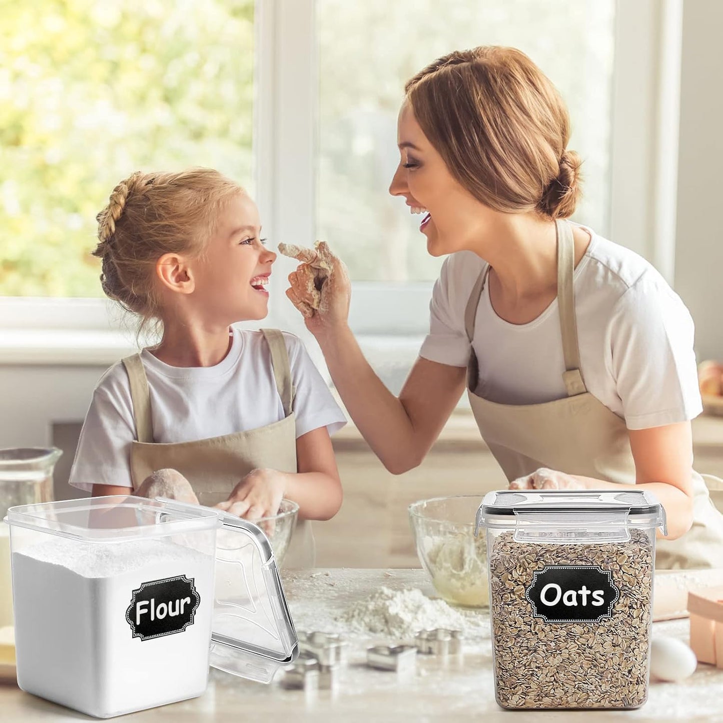 Cereal Container Food Storage Containers, Airtight Dry Food Storage Containers Set of 8 (2.5L/85oz) for Flour, Sugar, Cereal and Pantry Storage Containers with Black Locking Lids