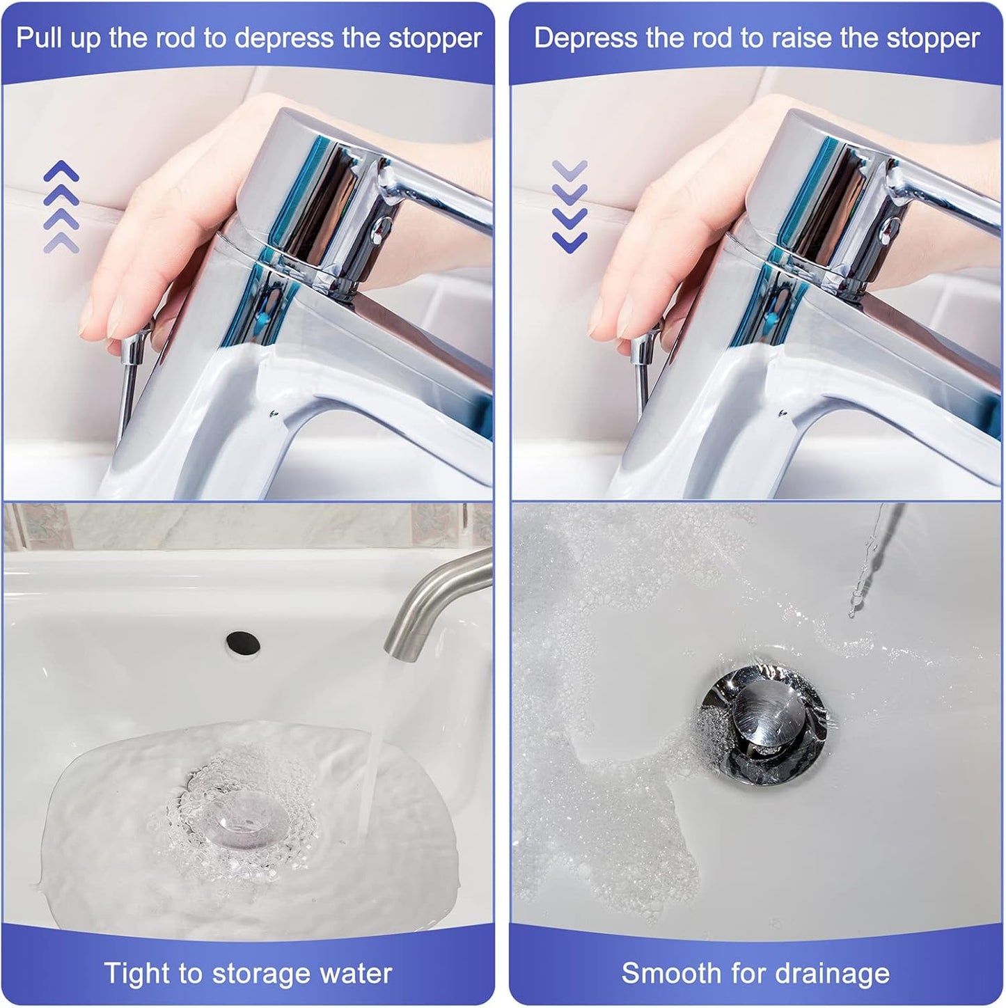 Enhon Pop up Stoppers Compatible with Moen Drain Components, Chrome Bathroom Sink Drain Plunger, 4-7/8 Tall, 1-1/4 Cap Dia, with 1 Mounting Hole and Gasket Seal, Replacement for 88994 (3 Pack)
