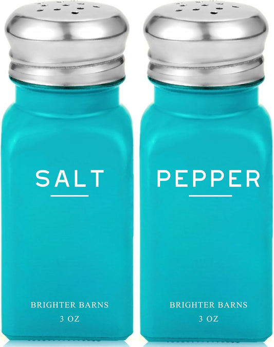 Teal Salt and Pepper Shakers Set by Brighter Barns - Turquoise Kitchen Decor, Teal Kitchen Accessories, Teal Decor, Teal Kitchen Decor - Modern Farmhouse Kitchen Counter Decor for Home, Airbnb (Teal)