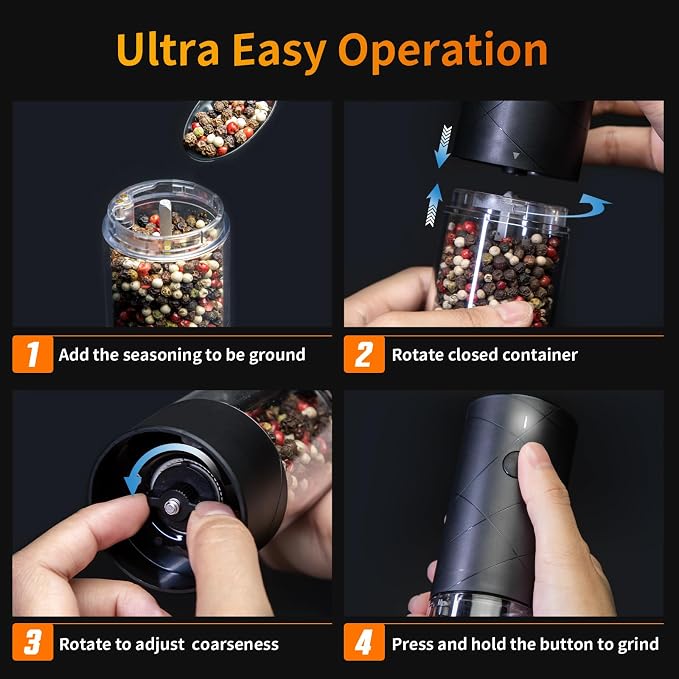 2Pack Electric Salt and Pepper Grinder Set USB Rechargeable - Image 6