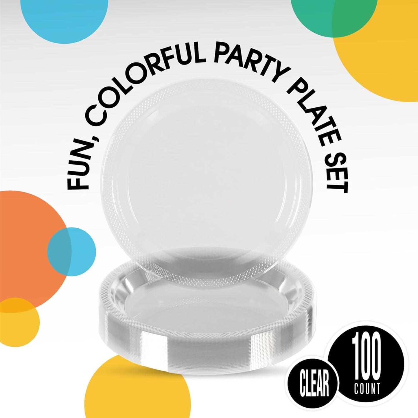 Exquisite Party Solids Clear Plastic Plates For Party 9" Clear Disposable Plates Heavy Duty Supplies 100 Pcs Plastic Dinnerware Sets Heavy Duty 350 GSM Disposable Dinnerware Set