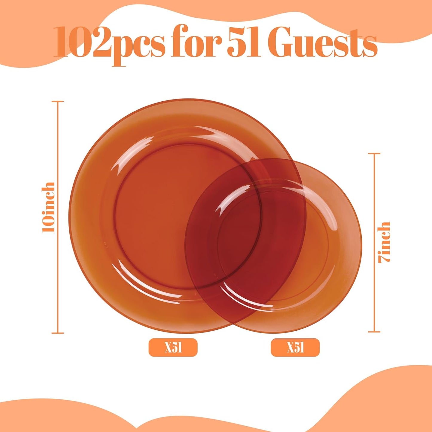 I00000 102 Pcs Clear Brown Plastic Plates - Elegant Disposable Plastic Party Plates Include 51 Dinner Plate 10’’ and 51 Dessert Plate 7’’ Perfect for Birthday, Party & Wedding