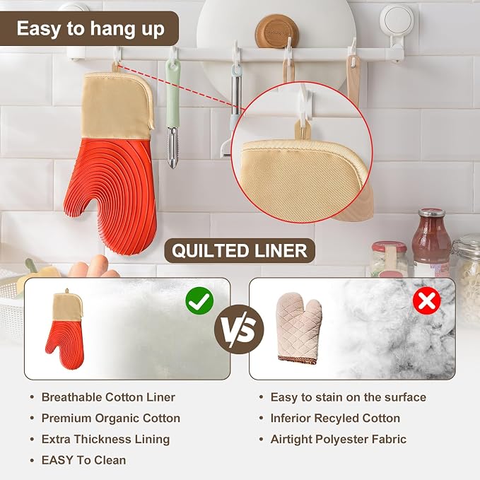 Silicone Oven Mitts-13.6 in Extended Oven Mitts Heat Resistant 500F, Oven Gloves - Image 6